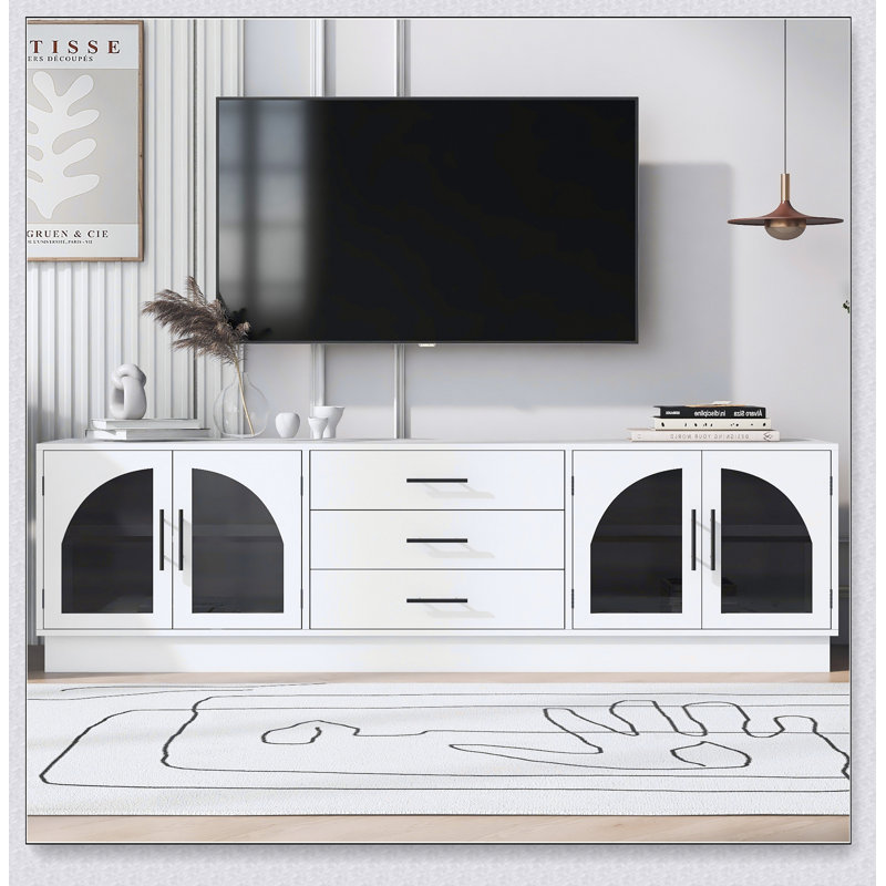 68.9'' Modern Minimalist TV Stand for TVs up to 75 Inches, Entertainment Center Media Console Cabinet with Adjustable Shelves for Living room