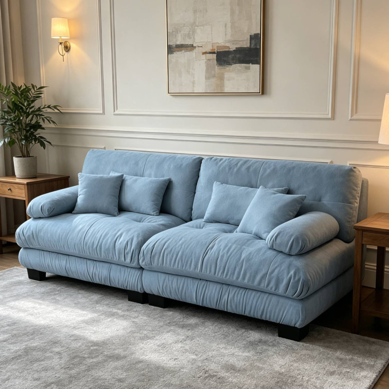 Modular Chenille Tufted Deep Seat Sofa For Living Room, Blue