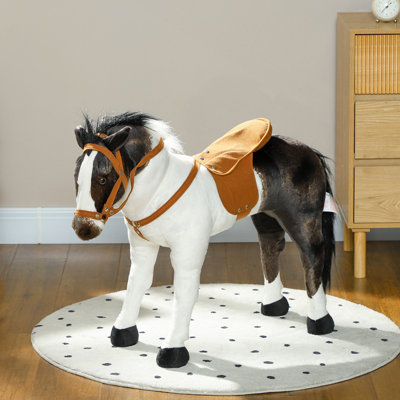 Ride on Horse for Toddlers 3-8 Years Old, Riding Horse with Neighing Sound, Stuffed Animal Horse Toy for Kids with Padding, Brown