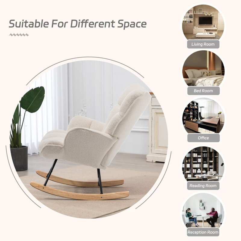 Solid + Manufactured Wood/Iron Rocking Chair, Ivory