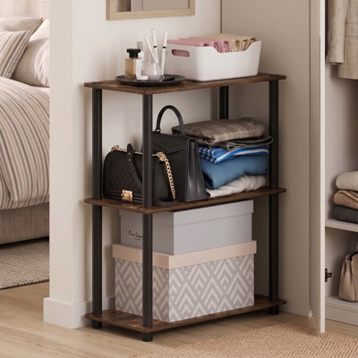 Malcom Toolless Assembly 3-Tier Closet Shelf, Rustic Brown Closet Organizer, Open Shelf Closet Organizers and Storage, for Wardrobe, Living Room, Amber Pine