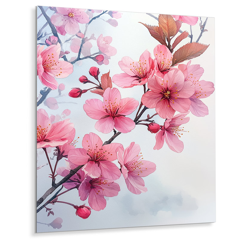 Décoration murale en métal «Fleurs de cerisier roses», H 20 po x l 12 po