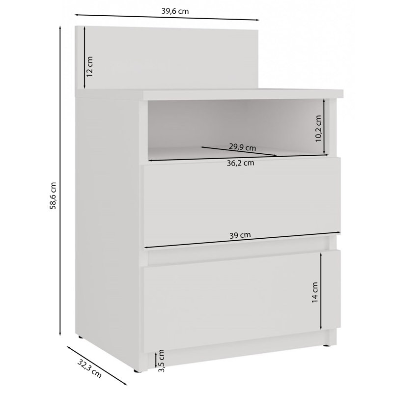 Taahir 2-Drawer Bedside Table with Open Shelf 40 cm Cashmere