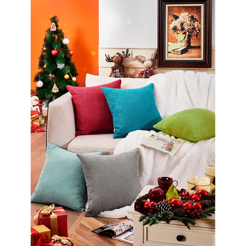 Square Chenille Pillow Cover, 20"L x 20"W, Red