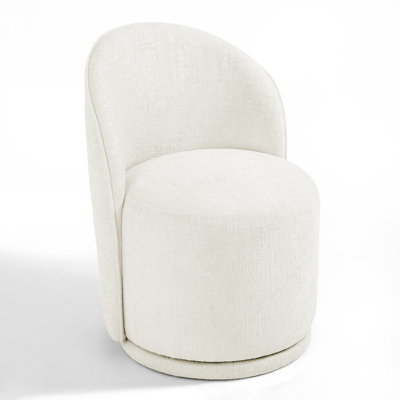 Upholstered Modern Beige Chenille Barrel Swivel Side Dining Chair