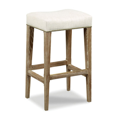 Vintage Upholstered Stool with Solid Wood Frame