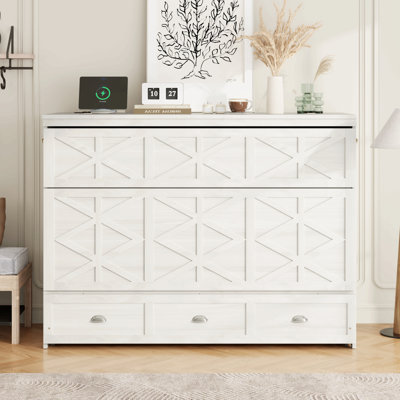 Grand lit escamotable avec grands tiroirs et USB