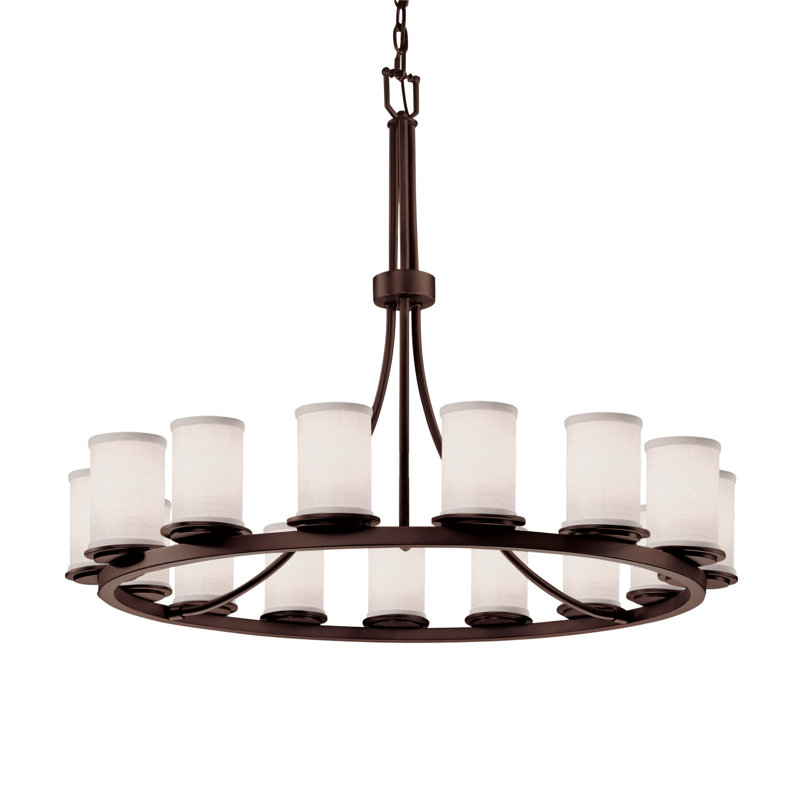 Lustre de roue de wagon de style bougie à 15 lumières Gisele, Blanc, Bronze foncé