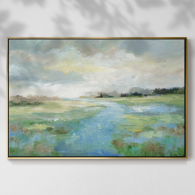 «Winding Stream», peinture sur toile encadrée, Encadrement doré, H 27 po x l 41 po x P 2 po