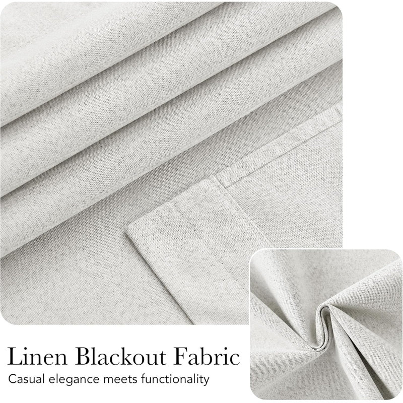  100% Blackout Linen Door Curtains for Small Window, Privacy French Door Curtain for Kitchen Living Room, Room Darkening Window Covering, 1 Panel