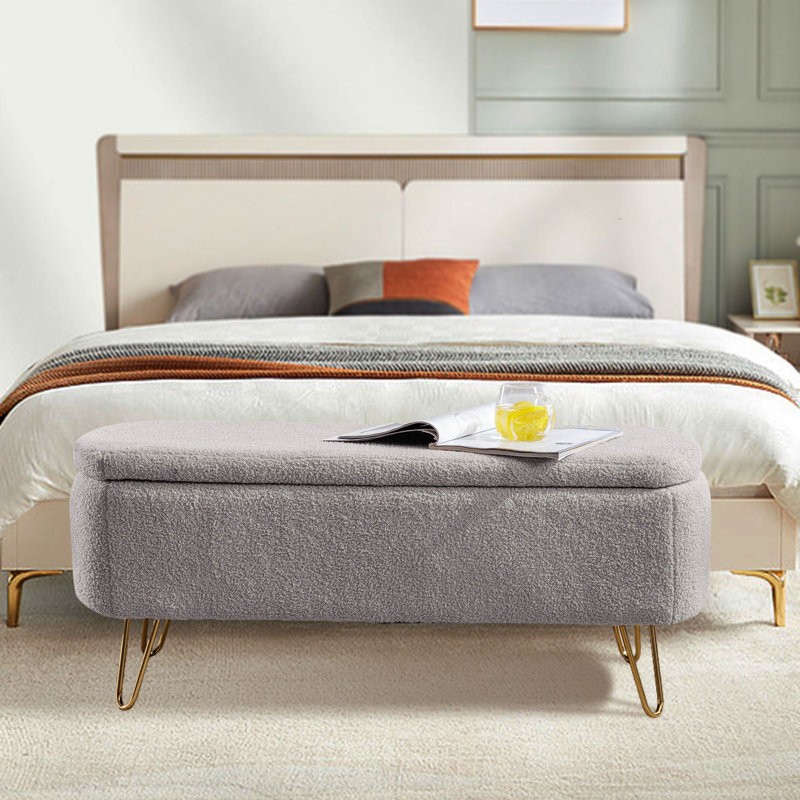 Lemmonds Faux Fur Upholstered Storage Bench, Gray Faux Fur