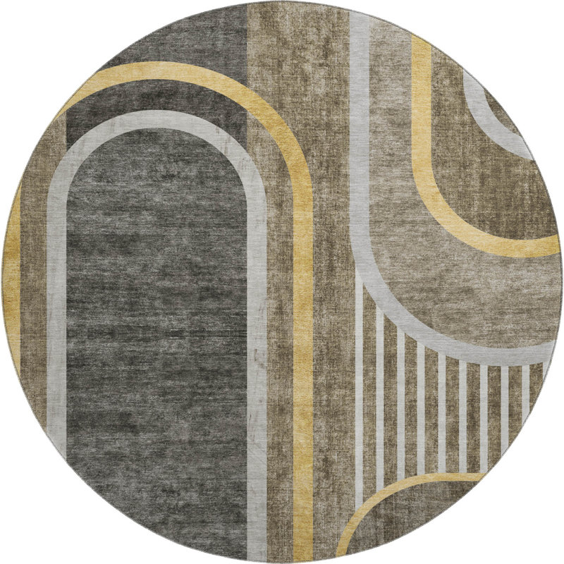 Premium Machine Washable Cerrito AMF532 Taupe Rug, Round 8'