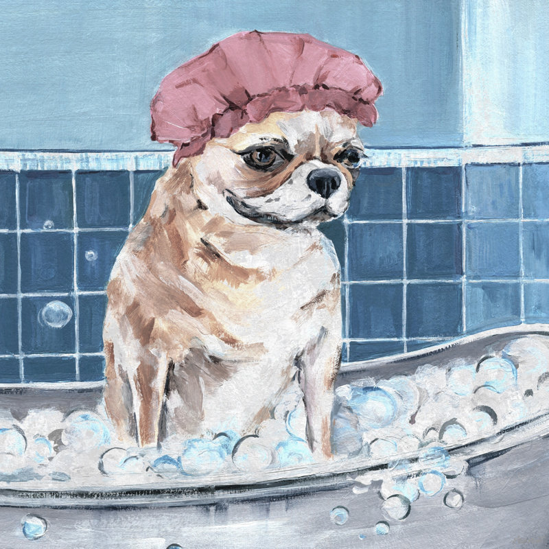 «Dog in Shower Cap», reproduction d'art sur toile tendue, H 18 po x l 18 po x 1,5 po