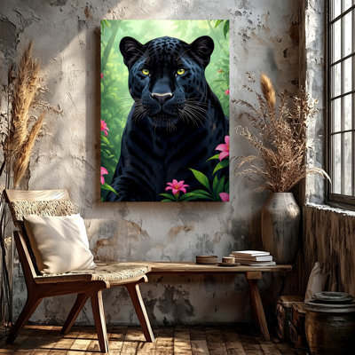 «Black Panther Jungle», impression florale sur toile, impression sur toile, art floral noir décoratif pour le salon, le bureau de la chambre à coucher, le couloir, la décoration murale