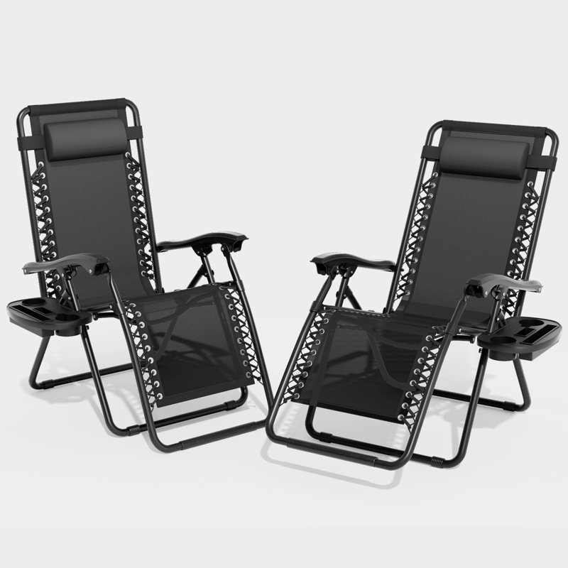 Chaises longues réglables à hauteur zéro détachables avec plateau et coussins d'appui-tête détachables pour terrasse pliable d'une capacité de 330 lb