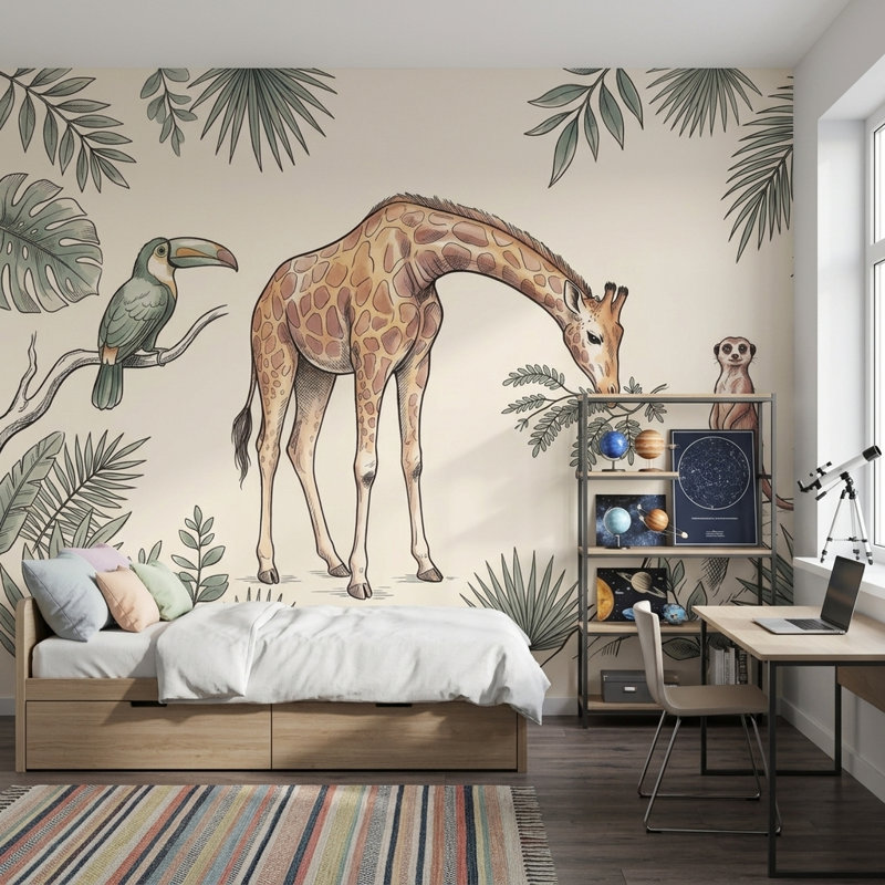 Décoration murale feutrée vert pépinière Safari, 160 po x 108 po, Non tissé