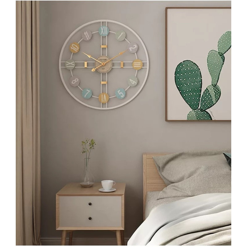 Dozier Metal Wall Clock, White/Gold