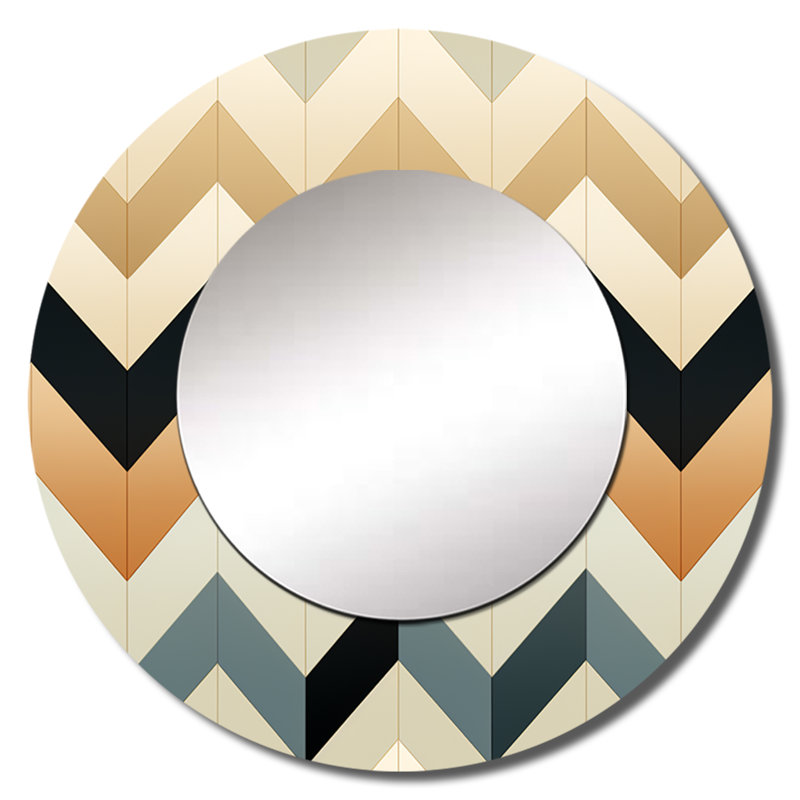 Ivory Boho Accents Chevron - Glam Round Mirror Wall Decor_MTMIR124538, 29" x 29"