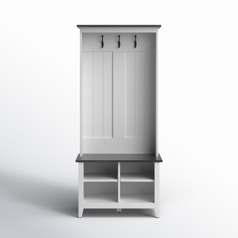 Cleobury Hall Tree 30'' Wide with Bench and Shoe Storage, White
