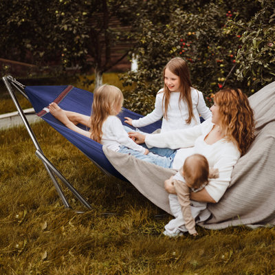 Support de hamac réglable, hamac de camping pliable et support, support de hamac double de luxe d'une capacité de 650 lb pour 2 personnes, assemblage facile, antidérapant et silencieux