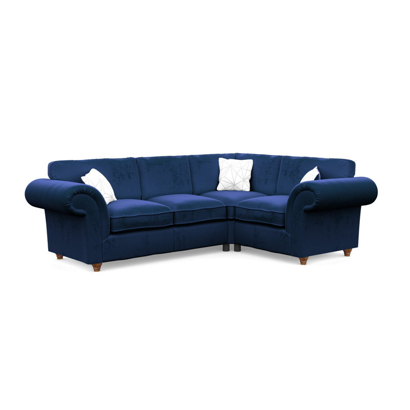 Windsor 4 Seater Velvet Corner Sofa, Midnight, Dark Brown Wood