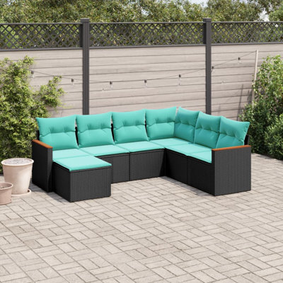  Ensemble de canapé de patio 7 pièces avec coussins en rotin de polyester noir