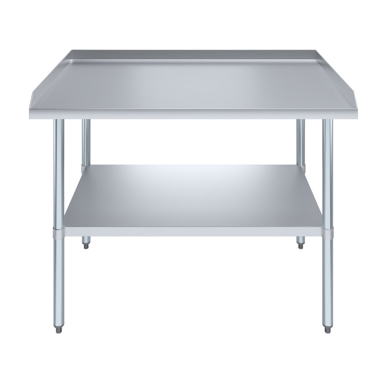 Table commerciale en métal avec dosseret et dosserets, H 35,00 po x l 48,00 po x P 30,00 po
