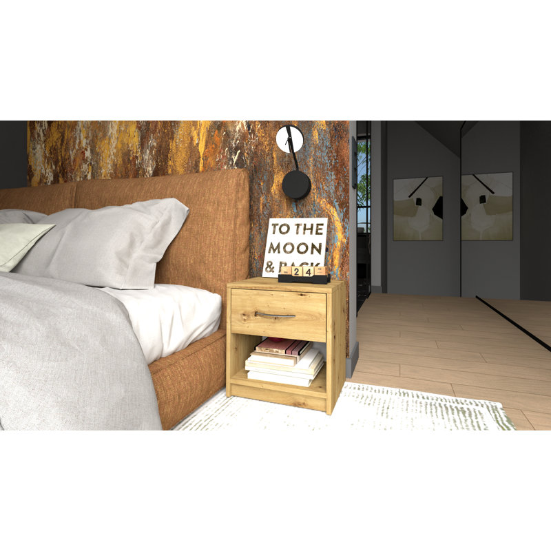 Ellar 15.9 cm W Bedside Table, Artisan Oak