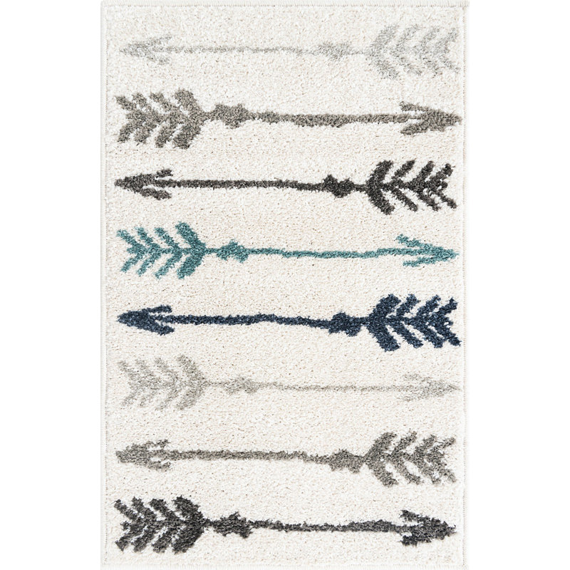Abstract Area Rug in Cream, Runner 2' x 6'