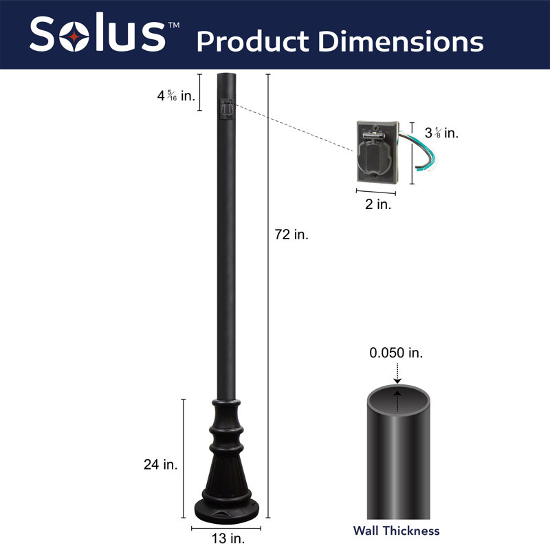 Solus 6ft. Surface Mount Lamp Post with Convenience Outlet and Decorative Base Cover