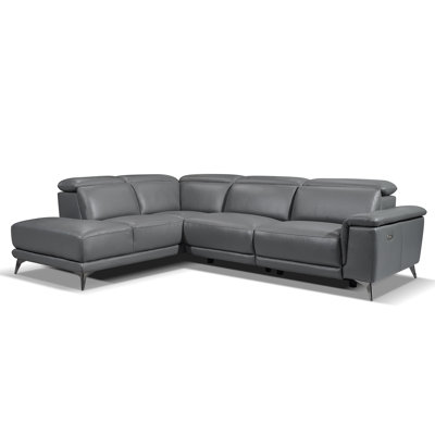 Valencia Pista Leather Reclining Sectional Sofa - Italian Nappa 11000 Top Grain Leather Couch- Power Reclining Seat With Leggett - Adjustable Headrests