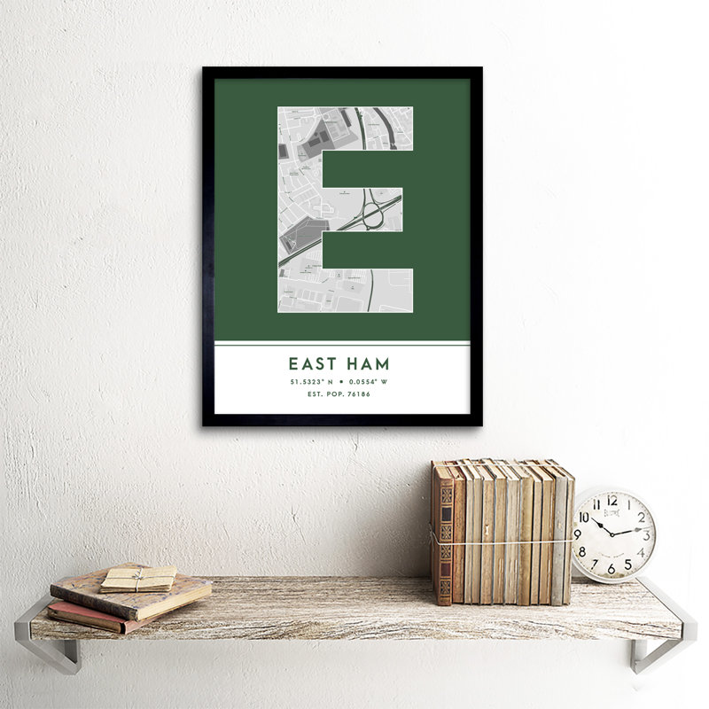 East Ham City Map East Ham Green by Wee Blue Coo - Single Picture Frame Typography