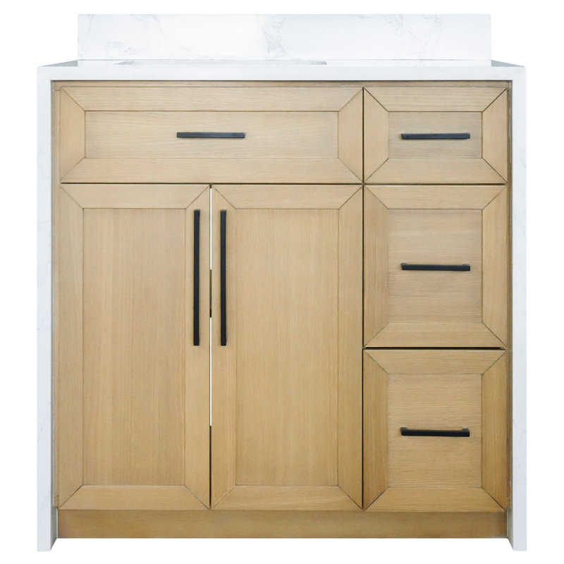 Akalya 36'' Single Bathroom Vanity with Engineered Stone Top, Blonde