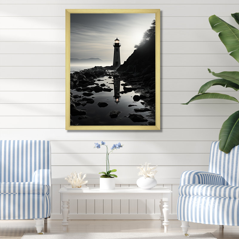 Phare, paysage d'imitation sur toile, H 32 po x l 24 po x P 1 po, Cadre doré simple