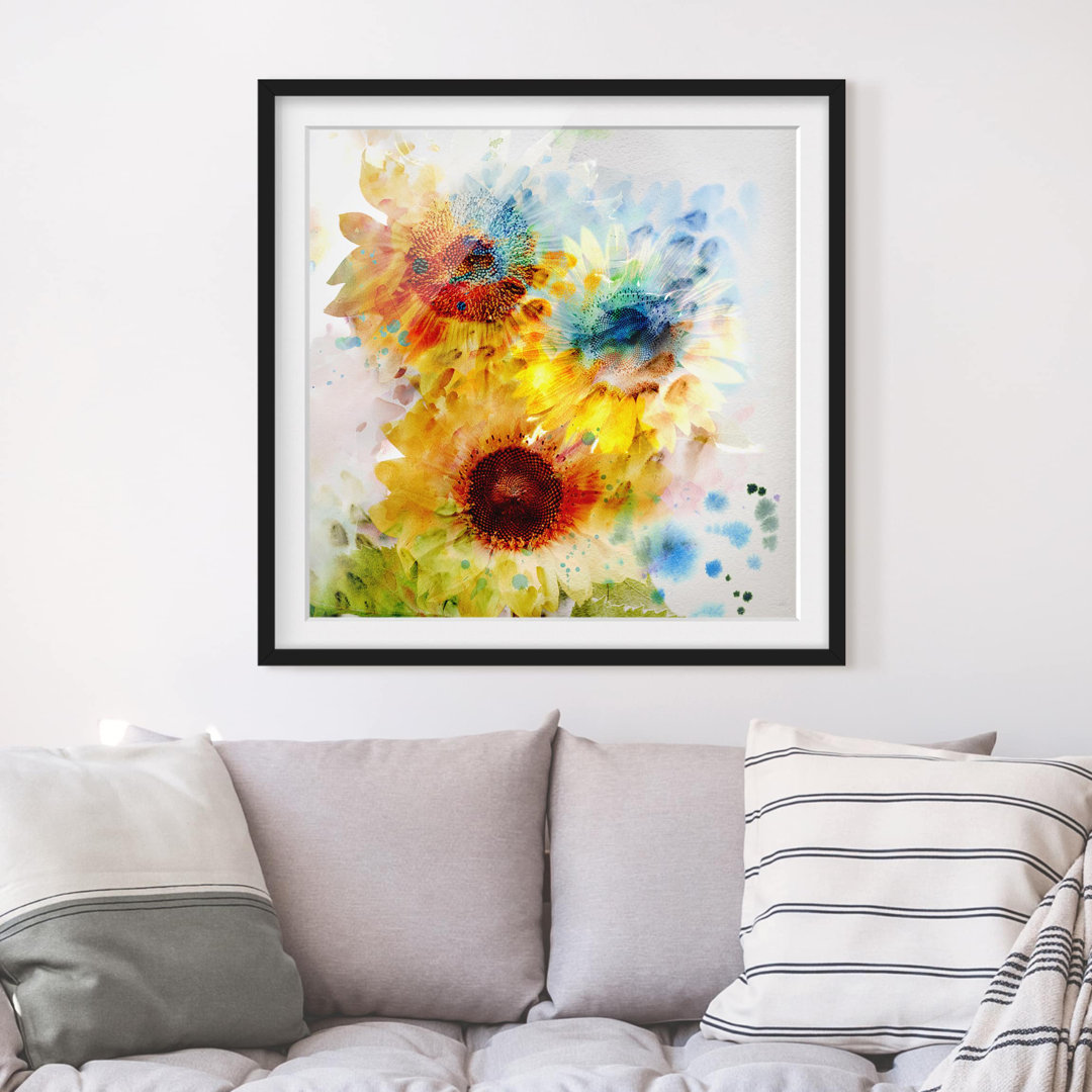 Gerahmtes Poster Sonnenblumen Aquarell