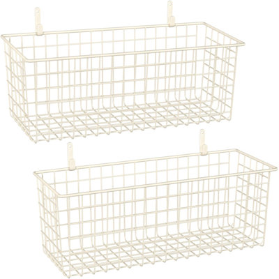 Lot de 2 paniers muraux suspendus blancs extra larges avec crochets en acier, paniers en fil de fer pour le rangement