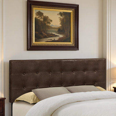 Coranado Queen Size Upholstered Headboard Only, Brown Leather Look, Transitional