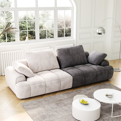 86.6" Modern Upholstered For Two, Beige And Grey Velvet, Seat Comfort Velvet , Two Seats,