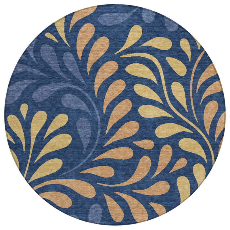 Machine Washable Indoor/Outdoor Lanphear ACN2411 Botanical Rug, Round 8'