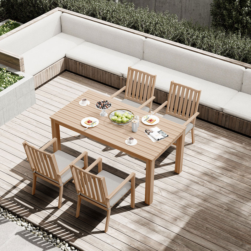Deidre 4 - Person Patio Dining Set with Rectangular Table , Cushions Included, Brown