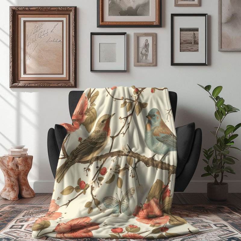 Jeté en sherpa de qualité antique avec papillons antiques - 1 pièce, 50 po x 60 po