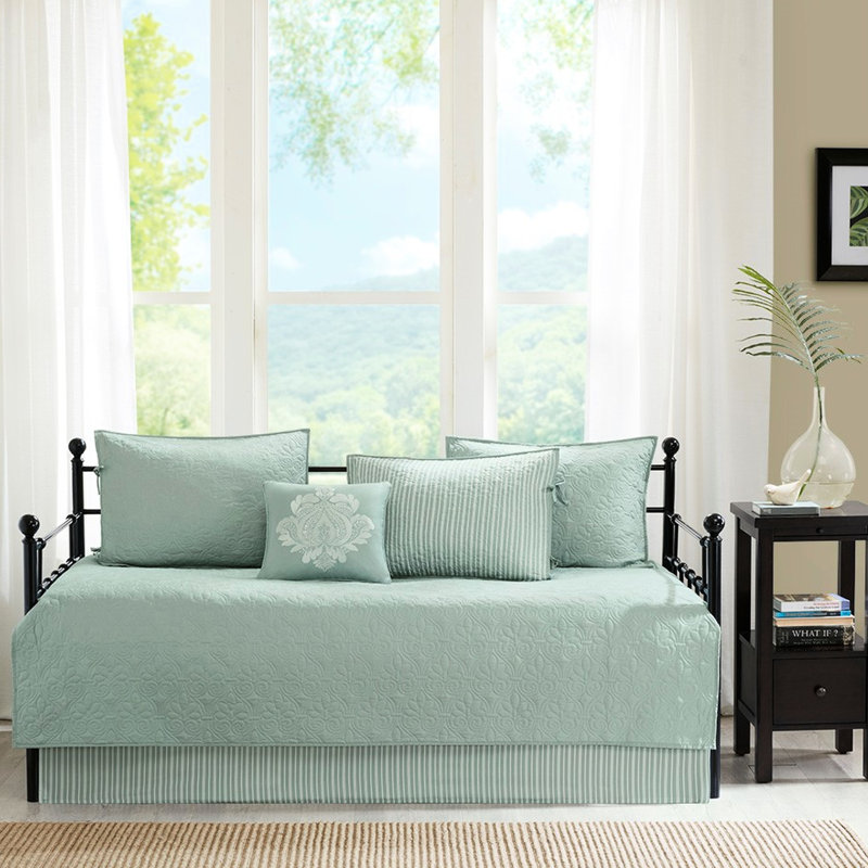 Daybed Cover 6 Piece For Twin Mattresses - With Cover, , Shams, And Decorative Pillow 6 Size, Seafoam