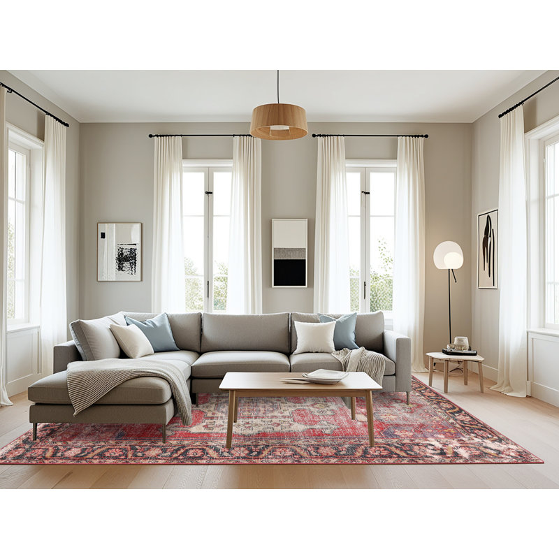 Tapis oriental en laine rouge / noir, Rond 8 pi