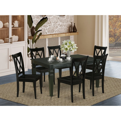7 Piece Kitchen Table & Chairs Set Consist of a Rectangle Dining Room Table with Butterfly Leaf and 6 Dining Chairs, Black