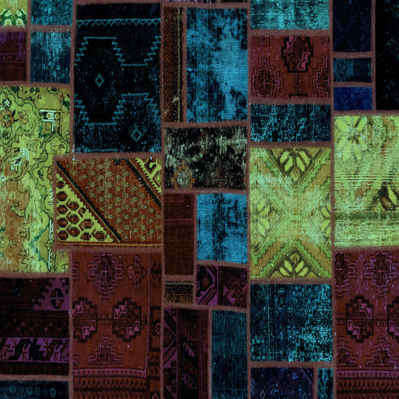 Tapis bleu abstrait en laine et polyester tissé à la machine, Carré 4 pi