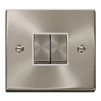 Satin / Brushed Chrome 10A 2 Gang 2 Way Ingot Light Switch