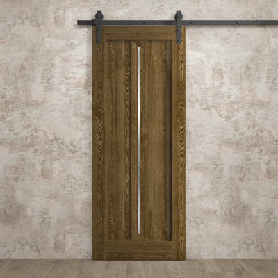 Porte de grange moderne 24 x 80 pouces Ego 5014 Chêne marbré Rail de 6,6 pi Ensemble de quincaillerie robuste Portes intérieures à panneaux pleins