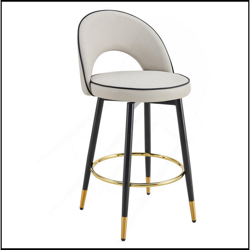 360 ° Rotatable Bar Chair.Modern PU Comfortable Upholstered Bar Chair With Smooth And Beautiful Black Metal Legs For Dining Room, Kitchen, Terrace And Guest Office Chair.Set Of 2.