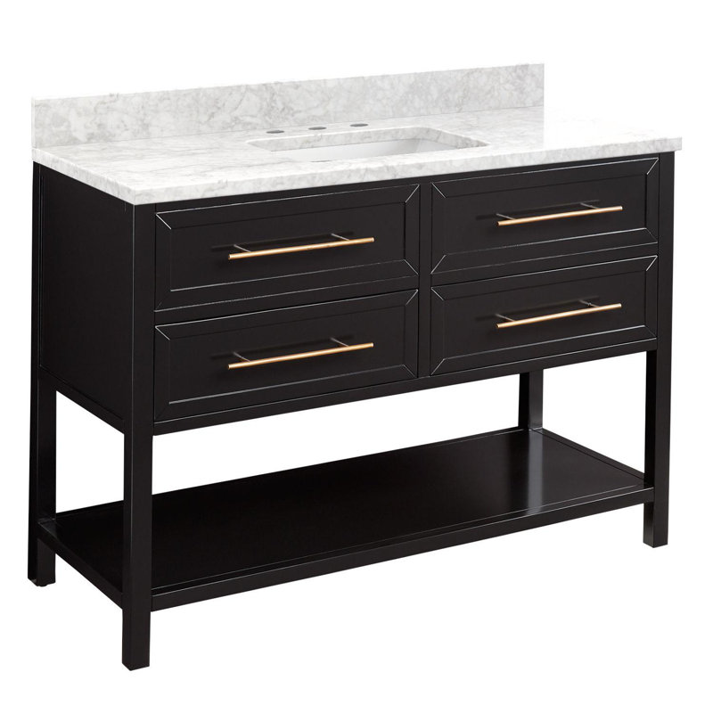 48" Robertson Single Bathroom Vanity Set with Rectangular Undermount Sink, Single Hole, Carrara Marble, Black
