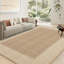 Tapis de salon 240 x 300 cm, bordure rayée moderne, envers en caoutchouc, poils courts, résistant aux taches, tapis de salle à manger, tapis contemporain à bordure pour la maison ou le bureau, kaki